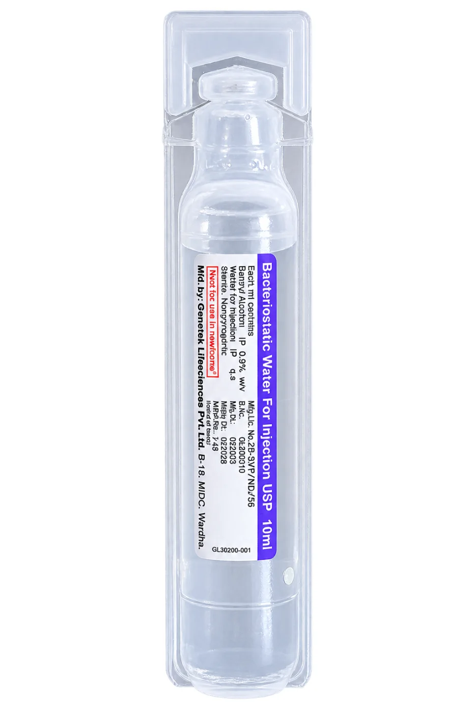 Genetek Bacteriostatic Water 10ml ampule